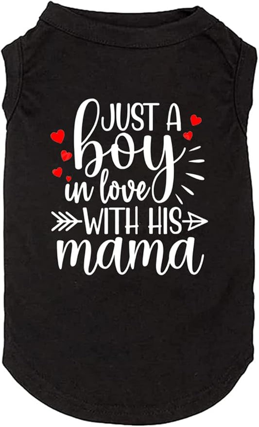 Dog Clothes Just a Boy in Love with Mama Shirts Pet Supplies Vest Small Medium Large Dog Apparel Parent-Child Suit (X-Large, Boy-Black)