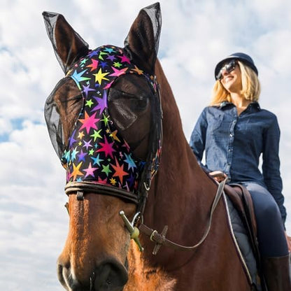 Weewooday 2 Pieces Horse Fly Masks for Horses Soft Fly Masks for Ears Smooth and Elasticity Mask with UV Protection(Star,M)