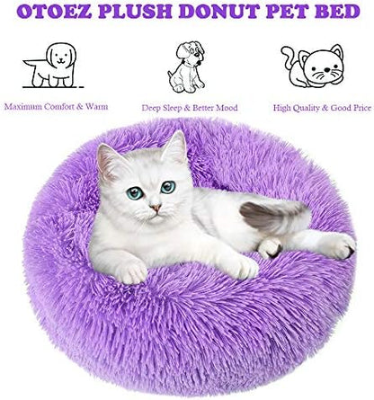 otoez Kitten Puppy Bed Extra Small XS Round Dog Cat Beds Anti Anxiety Plush Pet Calming Donut Bed with Non-Slip Waterproof Bottom, Washable (15.7", Purple)