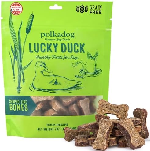 Polkadog Lucky Duck Bone Shaped Dog Treats, Grain Free, 2 Ingredients, 7oz