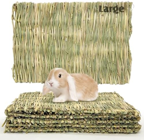 Hamiledyi Hay Mats for Rabbits, 6 Pack Natural Woven Straw Bunny Grass Bed