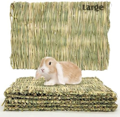 Hamiledyi Hay Mats for Rabbits, 6 Pack Natural Woven Straw Bunny Grass Bed