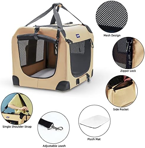 Petprsco Portable Collapsible Dog Crate, 24" Soft Dog Crate for Car Travel