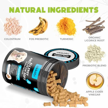 Dog Allergy Chews - 150 Pcs - Allergy Relief for Dogs - Supplements for Itchy Skin & Paw Licking - US Formula with Probiotics, Natural Ingredients & Vitamins - Chicken Flavor