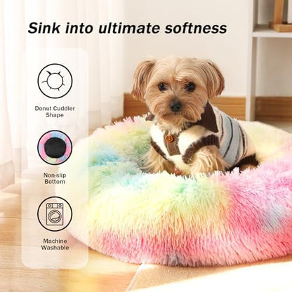 NOYAL Donut Dog Bed for Small Medium Pets, Plush Calming Faux Fur