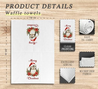 Merry Christmas Penguin Kitchen Dish Towels Dishcloth 16x24 Inches