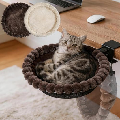 Cat Desk Bed Foldable Sunken Design, Space-Saving Circular Hammock