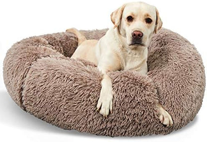 Washable Dog Round Bed - Large Donut Dog Bed, Comfy Calming Cuddler