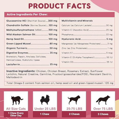 ZEBORA Hip & Joint Glucosamine Supplement for Dogs, 180 Freeze-Dried Chews