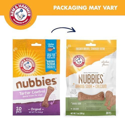 Arm & Hammer Nubbies Dental Treats, Chicken Flavor, 20 Count Bag, 24-Pack