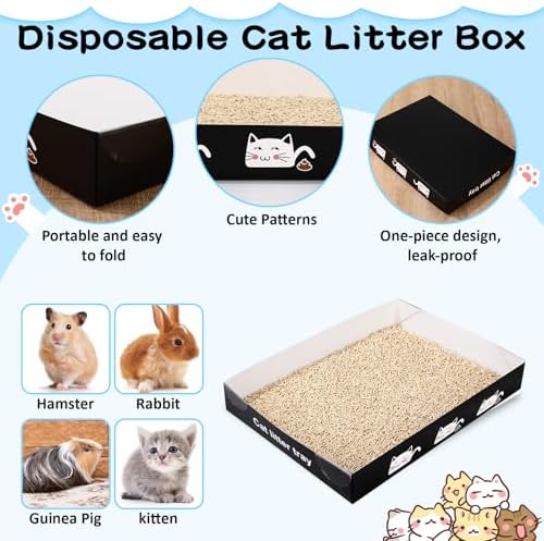 Amyhill 30 Pack Disposable Cat Litter Box Paper Pet Trays,Black
