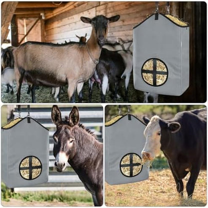 Hay Bags,Slow Feed Hay Bags for Horses,Goats,Donkeys with Reinforced Oxford Fabric and High Strength Metal Clasp,Horse Feeding Supplies with Strap for Easy Hanging (1 Grey)