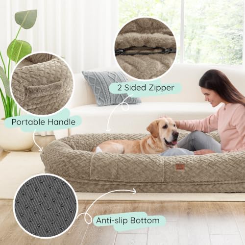 ChiXnuggle Orthopedic Human Dog Bed,with Faux Fur Washable Cover,Blanket