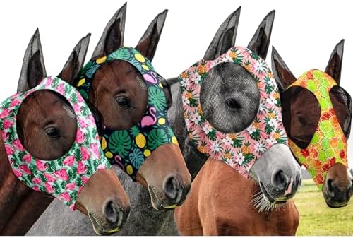 Frienda 4 Pcs Horse Fly Mask with Ears Mesh Comfort, Fruit, Large