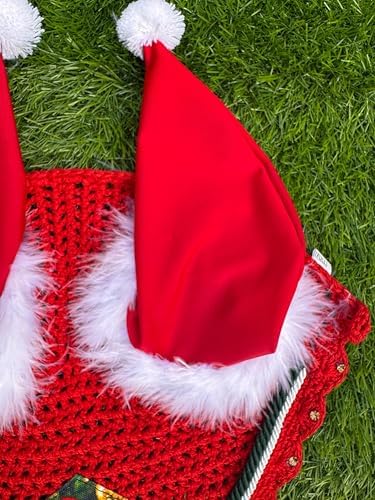 Horse Ear Bonnet Santa Claus Double Hats Fly Hood Ear Net Fly Veil Gift for A Christmas Equestrian Tack Equine (Printing, Pony)
