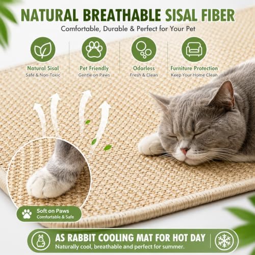 FHTONGE 2 Pcs Sisal Rabbit Scratching Mats for Cage Bedding Summer Cooling