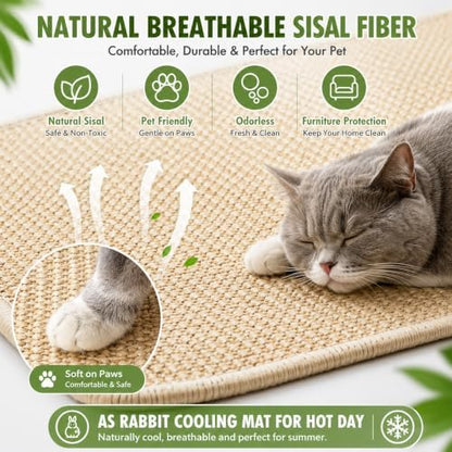 FHTONGE 2 Pcs Sisal Rabbit Scratching Mats for Cage Bedding Summer Cooling