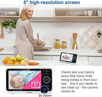 VTech Baby Monitor, No WiFi– 5" Color Screen, 12-Hour Battery, Night Vision, Temperature Sensor, 2-Way Talk, Lullabies, 1000ft Range | VM350