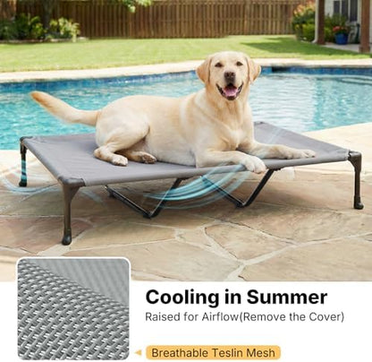Veehoo Outdoor Elevated Dog Bed with Waterproof Bolster Cushion, Cooling
