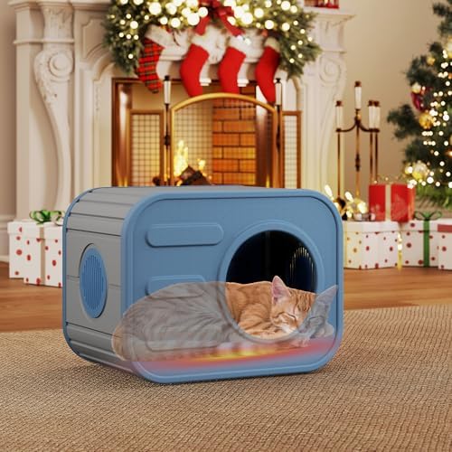 NUNU LAB Cat Litter Box Enclosure, Plastic Cat House Outdoor, Cats House for Indoor, Weatherproof Cat House, Camera Shaped Design, with Escape Door, for Small to Medium Cats (Blue)