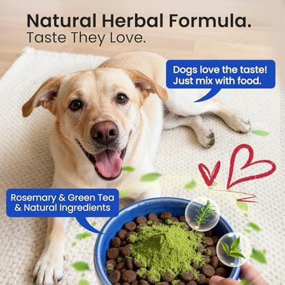 Dog & Cat Teeth Cleaning Powder: Plaque & Tartar Control with Brown Algae, Kelp, Probiotics (1.3B CFU), Sodium Hexametaphosphate & Enzymes – Freshens Breath – Chicken Flavor, 64 Scoops