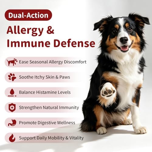 Dog Allergy Chews - Paw Licking, Seasonal Allergy & Itch Relief - Probiotics for Dogs Immune & Gut Health with Turkey Tail Mushroom, Pumpkin - Bacon Flavor - 90 Count