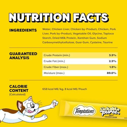 Temptations Creamy Puree Lickable Cat Treats, Chicken, 16 Count