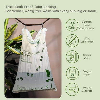 Pawtria Home Compostable XL Poop Bags with Handles, 100 Bags, Mega Roll