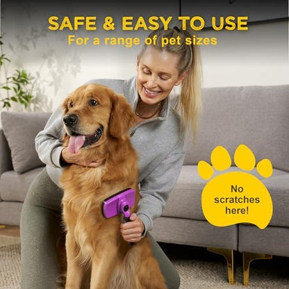 Deshedding Dog Brush for Shedding – Self Clean Cat Brush Deshedding & Grooming Tool for Long Haired and Short Haired Dogs, Slicker Brushes for Dogs, Skin-Friendly, Retractable Bristles, Easy to Clean
