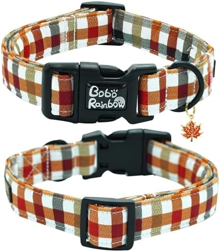 Fall Yellow Plaid Print Dog Collar Adjustable for Medium Dogs