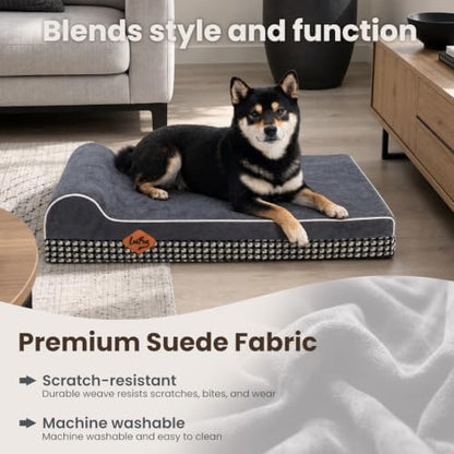 Laifug Orthopedic Memory Foam Dog Bed with Durable Water Proof Liner and Removable Washable Cover (Large (34"x22"x5.5"), Black and White Plaid)