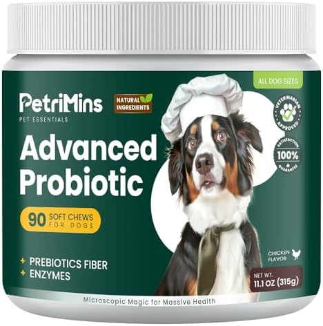 Advanced Probiotic for Dogs, Supports Digestive Health, Immune Health, Gut Health, Improves Nutrient Absorption - Six Strains of Probiotics - Inulin - Enzyme Blend, 90-Count, Chicken