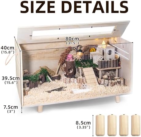 Pine Small Animals Houses&Habitats Chewproof, 32" Pine Guinea Pig Cage Hamster Cage for Small Animals (32" Medium, Short-Legged Stick)
