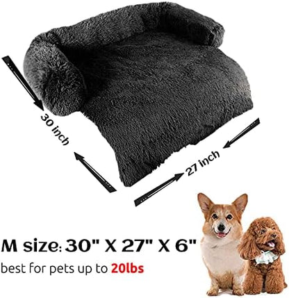 HACHIKITTY Calming Pet Sofa Bed Mat, Washable Fluffy Couch Cover for Dogs and Cats, Anti-Slip Bottom (30"x 27"x 6", Black)