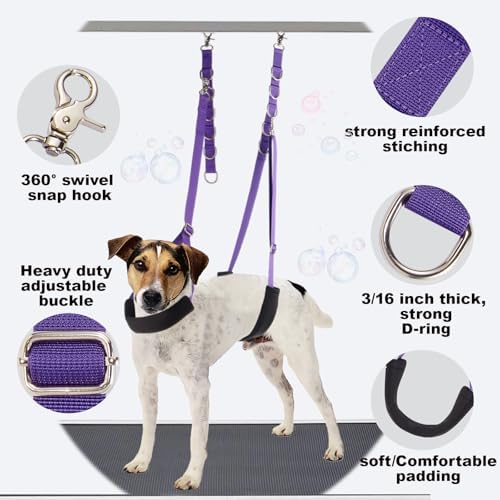 Dog Grooming Belly Strap - 3PCS Grooming Restraint Set Adjustable Belly Band Loops Strap with Padded Support & Loop Extension Straps Pet Grooming Harness Kit for Dogs (Royal Blue)
