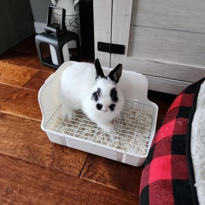 Rabbit Litter Box for Cage Corner Bunny Toilet Small Animal Potty Training with Dustpan Broom Chew Toys for Chinchilla Ferret Hedgehog Gerbil (10 Pcs)