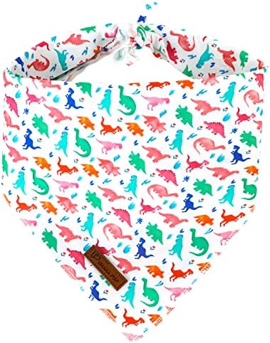 Dinosaur Dog Bandana, Comfortable Cotton Triangle Bid Scarf for Puppy Small Dogs or Cats, Washable Pet Kerchief for Boy Girl Dogs, Colorful Dinosaur Cute Bandana Dog