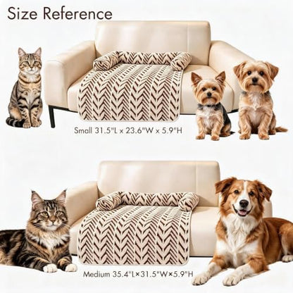 Calming Dog Couch Bed Mats with Neck and Head Support, Fluffy Plush Pet Sofa Cover for Small Medium Dogs and Cats, Non-Slip Bottom, Machine Washable