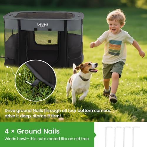 Love's cabin Pet Puppy Dog Playpen, Large Dog Tent Crates Cage Indoor/Outdoor, Portable Exercise Playpen for Dog and Cat, Foldable Pop Up Dog Kennel Playpen with Carring Case (L, Grey)