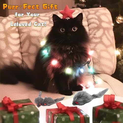 Cat Toys, 5 Pack Faux Fur Cat Mouse Toy, Interactive Cat Toy 6.3” Realistic Size Grey Furry Rattle Mouse Without Catnip Kitten Mice Toy for Bored Indoor Adult Cat, Feline Chew Toy Self Play