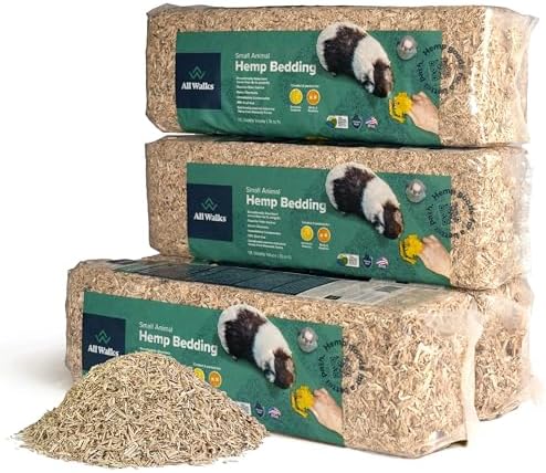 All Walks | Hemp Bedding for Small Animals, 4 x 10L Bags 40L Total (8 LBS) | Low Dust, Odor Control, Highly Absorbent, Natural Cage Bedding for Rabbits, Guinea Pigs, Hamsters, Birds and More