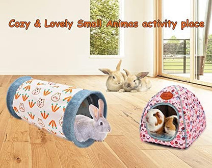 Guinea-Pig Rabbit Tunnel-Tube Toys - Bunny Hamster Hideout Small Animal Activity Tunnels Hideaway Accessoies for Dwarf Rabbits Guinea Pigs Kitty (Pink)