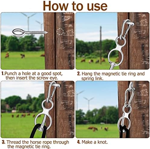 6PCS Horse Tie Ring, Safe Tie Horse Supplies, Humane Way Tie Ring, Magnetic Ring for Tying and Retracting, Helps Horse Pull Back and Releases Stress from The Horse