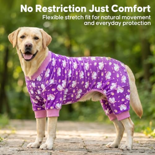 KYEESE Velvet Dog Pajamas for Large Dogs Soft Onesie Shirt, Unicorn Purple
