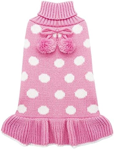 KYEESE Dog Sweater Dress for Small Dogs Turtleneck Thick Knit Pullover