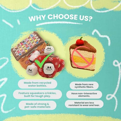 Snugarooz Toy Bundle with Repair Patch - Hide & Seek Hot Cocoa & Gingerbread House - Fun, Interactive & Durable Holiday Toys for Dogs