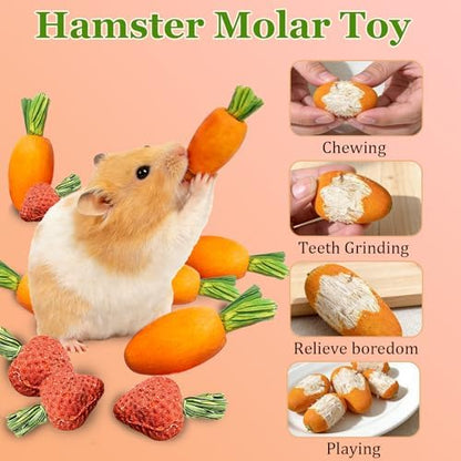 Hamiledyi Hamster Chew Toys Rabbit Chew Toys for Teeth Guinea Pig Treats Enrichment Habitat Decor for Bunny Chinchilla Gerbil Rat (13 Pcs)