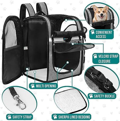 PetAmi Dog Backpack Carrier for Cats, 4-Way Entry Ventilated, 18 lbs, Gray