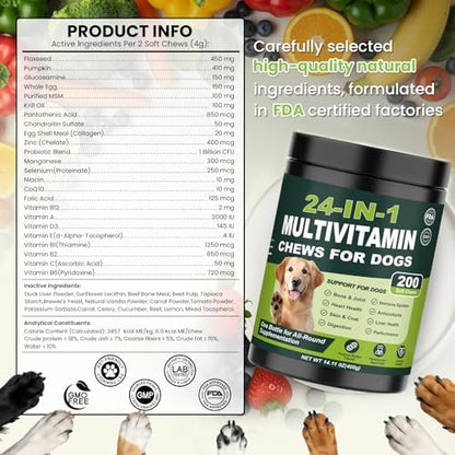 24-in-1 Dog Vitamins and Supplements 200 Ct Daily Multivitamin for Dogs