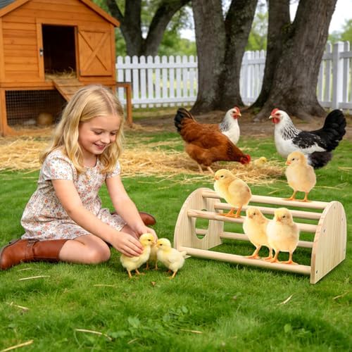 Pine Chicks Perch with Mirror, Strong Chick Jungle Gym Roosting Bar, Chicken Perch Toys for Coop and Brooder, Training Perch Toys for Large Bird, Parrot, Macaw, Hens (Large)
